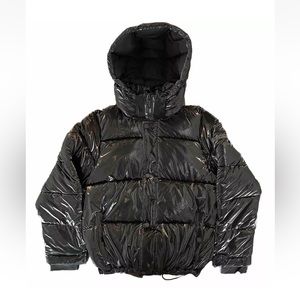 BCBG Paris Premium Performance Womens Black Hooded Puffer Coat Jacket Zip Medium